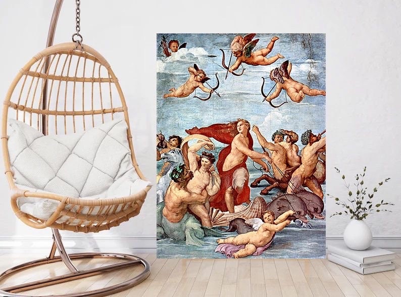 Tile Mural/Mosaic Ceramic Panel of The Triumph of Galatea - Raphael Prints - Vintage Reneissance Wall Art - Tile Mosaic - Angel Tile Mural