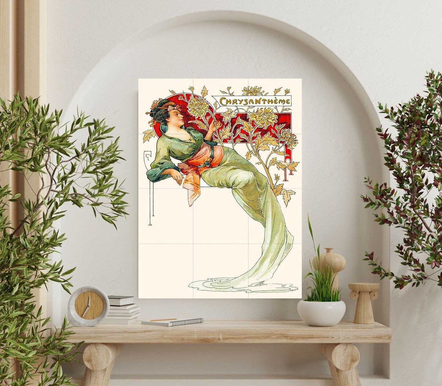 Tile Mural/Mosaic Ceramic Panel of Belle Epoque- Alphonse Mucha Prints -Vintage Art Nouveau Wall Art - Tile Mosaic - Art Nouveau Tile Mural