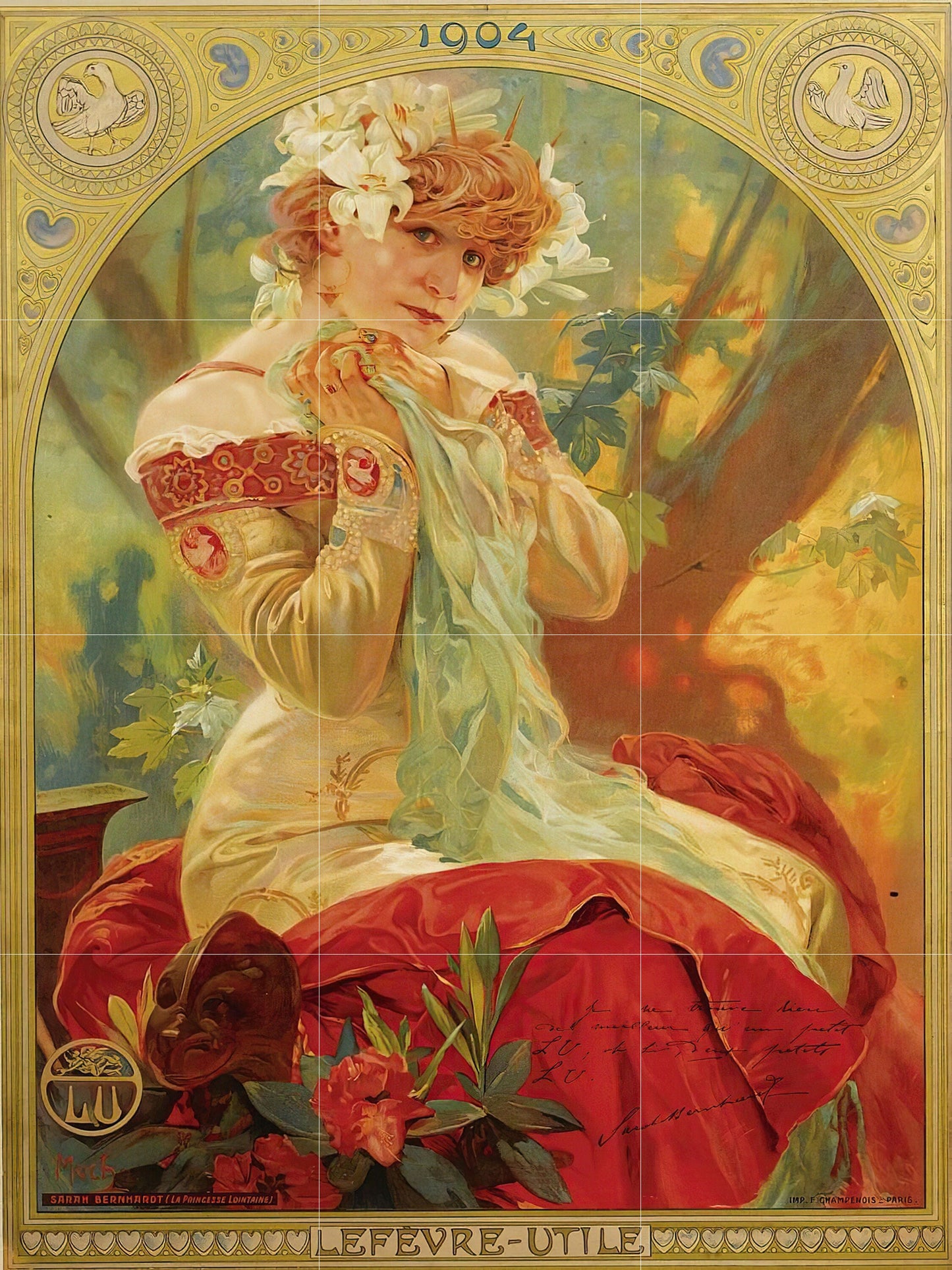 Tile Mural/Mosaic Ceramic Panel of Lefevre-Utile Sarah Bernhardt - Alphonse Mucha Prints - Vintage Art Nouveau Wall Art - Tile Mosaic