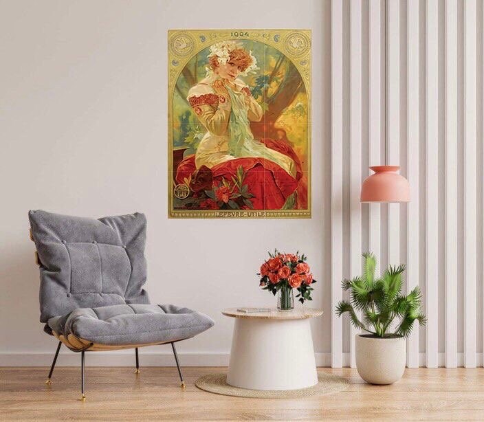 Tile Mural/Mosaic Ceramic Panel of Lefevre-Utile Sarah Bernhardt - Alphonse Mucha Prints - Vintage Art Nouveau Wall Art - Tile Mosaic