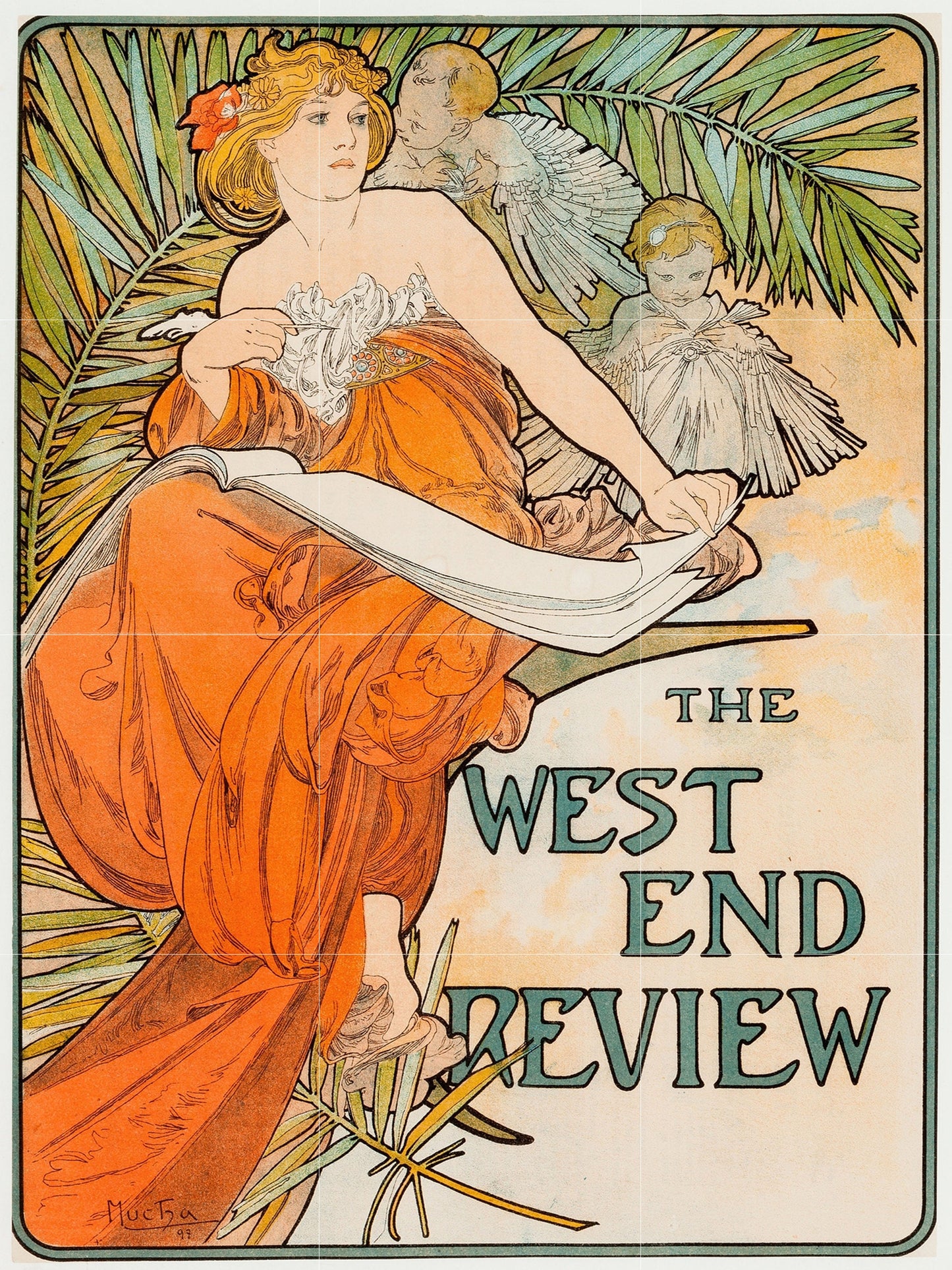 Tile Mural/Mosaic Ceramic Panel of The West End Review- Alphonse Mucha Prints - Vintage Art Nouveau Wall Art - Woman Art Nouveau Tile Mosaic