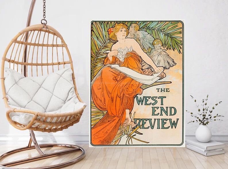 Tile Mural/Mosaic Ceramic Panel of The West End Review- Alphonse Mucha Prints - Vintage Art Nouveau Wall Art - Woman Art Nouveau Tile Mosaic