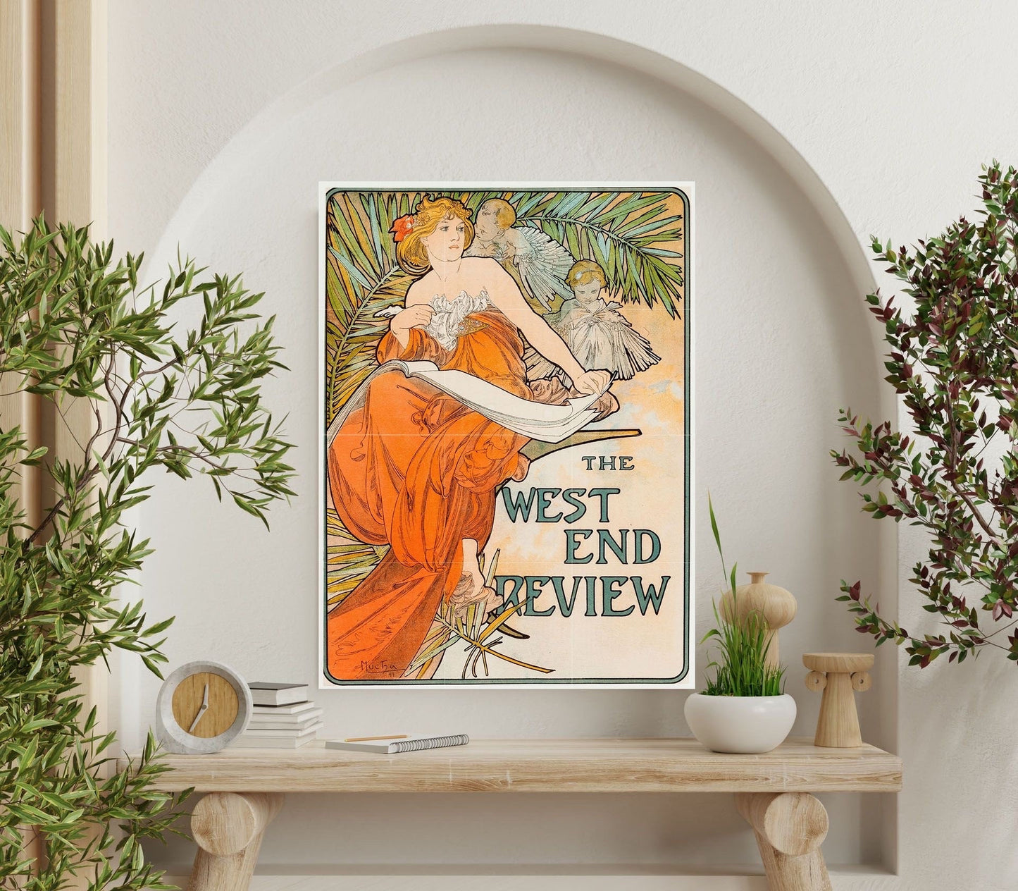 Tile Mural/Mosaic Ceramic Panel of The West End Review- Alphonse Mucha Prints - Vintage Art Nouveau Wall Art - Woman Art Nouveau Tile Mosaic