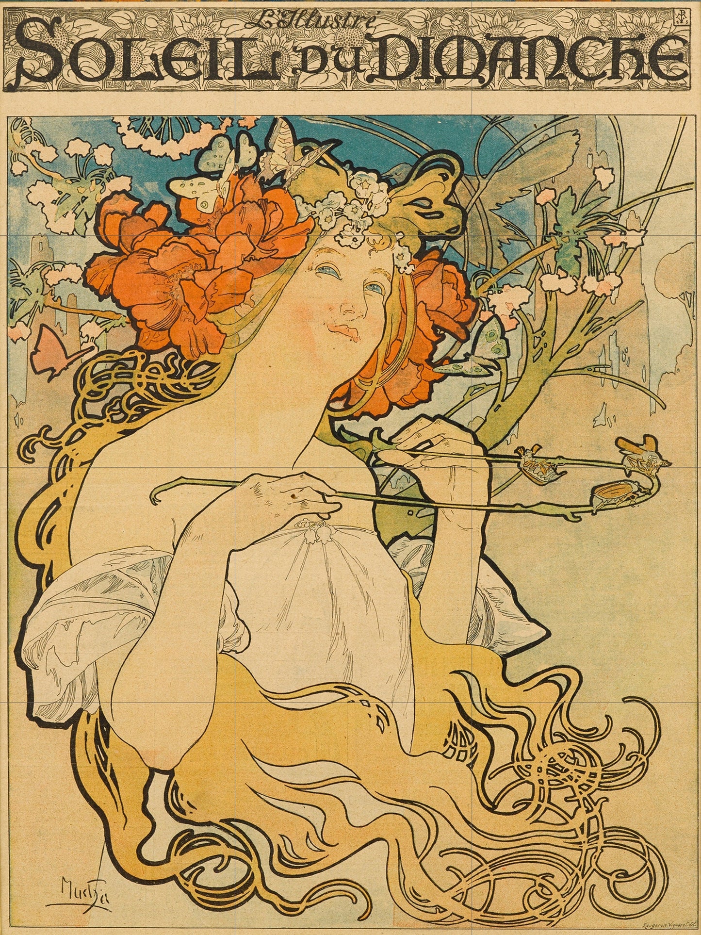 Tile Mural/Mosaic Ceramic Panel of Soleil du Dimanche - Alphonse Mucha Prints - Vintage Art Nouveau Wall Art - Woman Art Nouveau Tile Mosaic