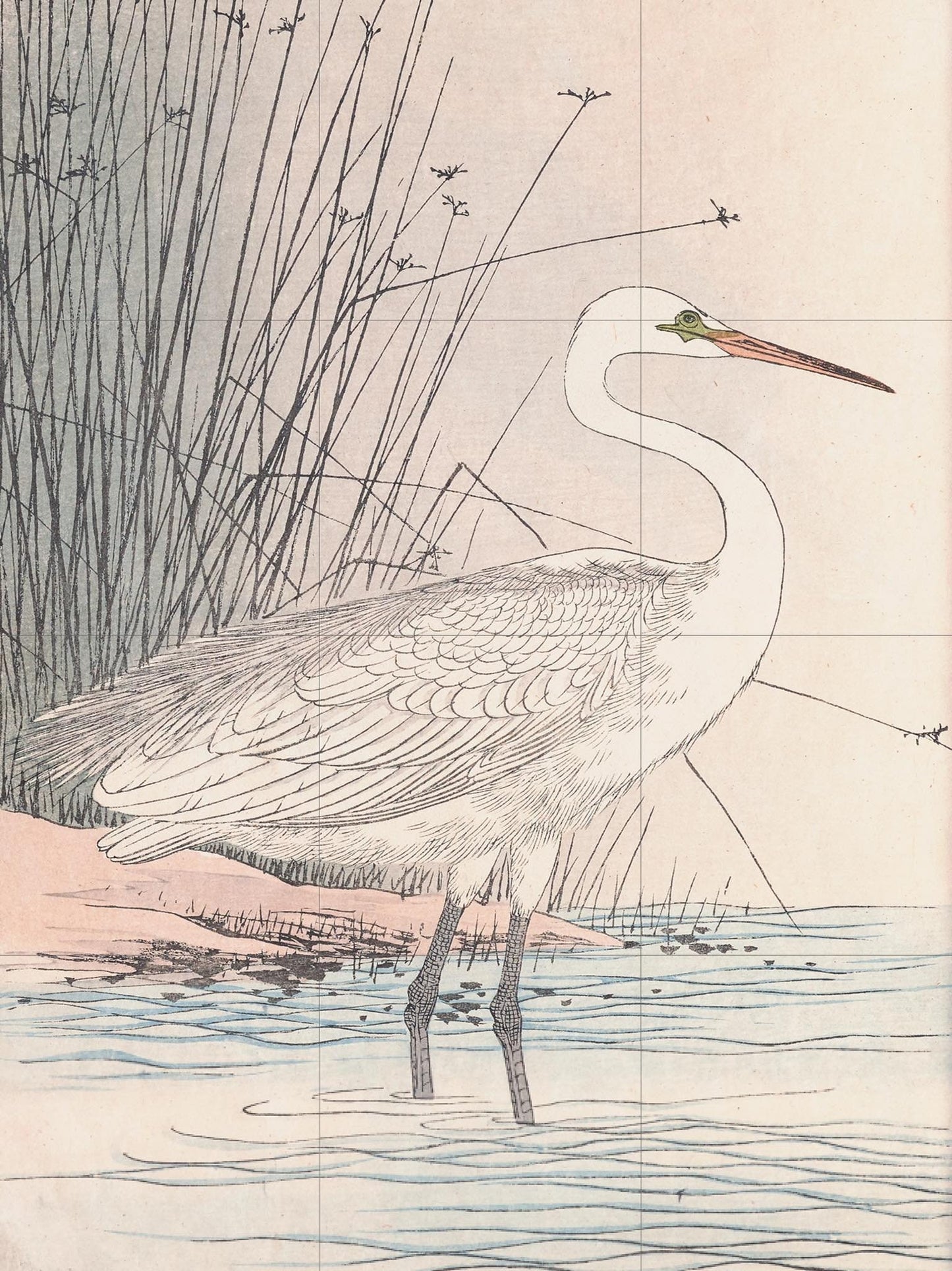 Tile Mural/Mosaic Ceramic Panel of Heron - Imao Keinen - Japanese Art Bird Mural- Heron Bird Print - Bird Mosaic - Vintage Japanese Mural
