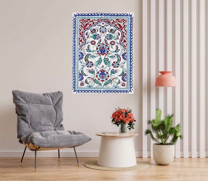 Tile Mural/Mosaic Ceramic Panel of a Arabic Floral Pattern - Botanical Print - Arabic Home Decor - Flower Tile Mural - Tile Mosaic