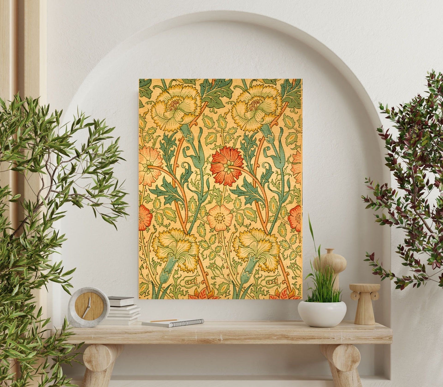 Tile Mural/Mosaic Ceramic Panel of Pink and Rose - William Morris - Flower Wall Art - Botanical Print - Tile Mural Mosaic - Floral Painting