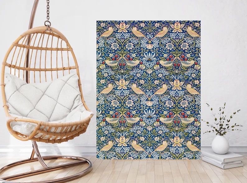 Tile Mural/Mosaic Ceramic Panel of Strawberry and Thief - William Morris - Birds Wall Art - Botanical Print - Tile Mural Mosaic - Bird Mural