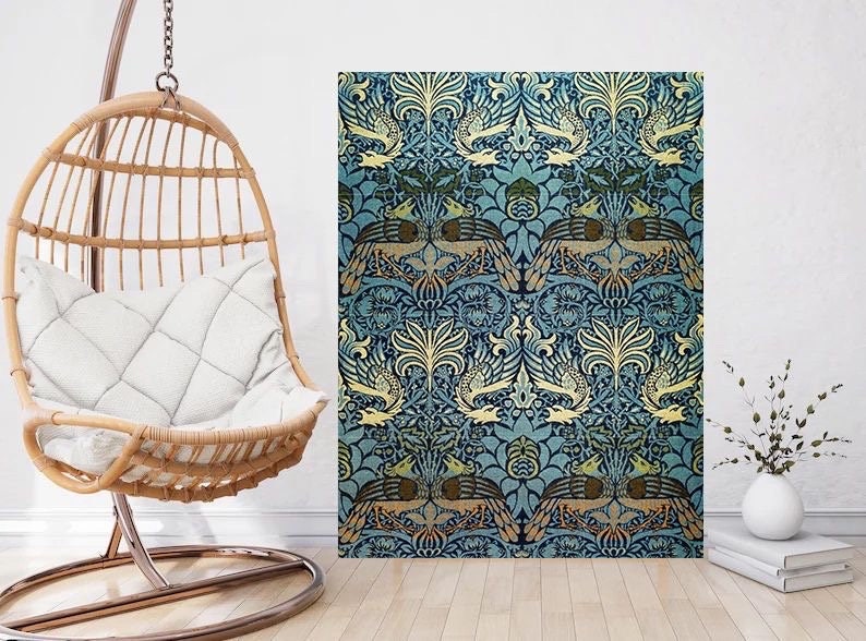 Tile Mural/Mosaic Ceramic Panel of Peacock and Dragon - William Morris Pattern - Birds Wall Art - Tile Mural Mosaic - Bird Mural -Dragon Art