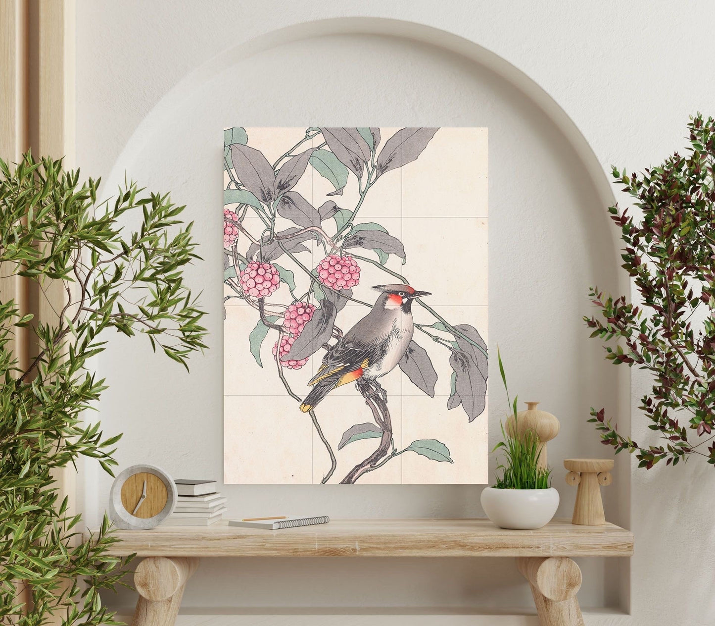 Tile Mural/Mosaic Ceramic Panel of Bird and Flower - Imao Keinen - Japanese Mural - Bird Print - Bird Mosaic - Vintage Japanese Wall Art