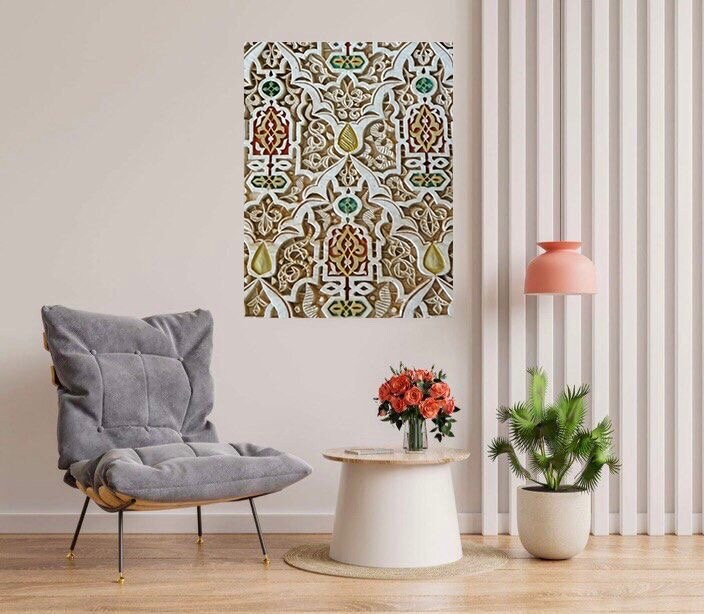 Tile Mural/Mosaic Ceramic Panel of a Arabic Floral Pattern - Botanical Print - Arabic Home Decor - Flower Tile Mural - Tile Mosaic