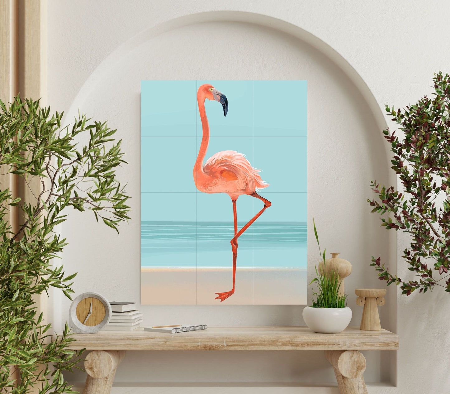 Tile Mural/Mosaic Ceramic Panel of Pink Flamingo- Tropical Bird Mural - Bird Print - Bird Art - Flamingo Print - Bird Wall Art - Bird Mosaic