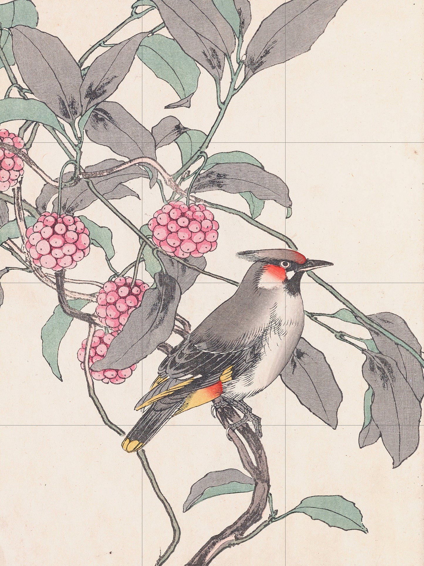 Tile Mural/Mosaic Ceramic Panel of Bird and Flower - Imao Keinen - Japanese Mural - Bird Print - Bird Mosaic - Vintage Japanese Wall Art