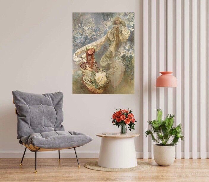 Tile Mural/Mosaic Ceramic Panel of Lady Madonna - Alphonse Mucha Prints - Vintage Art Nouveau Wall Art - Woman Art Nouveau Tile Mosaic