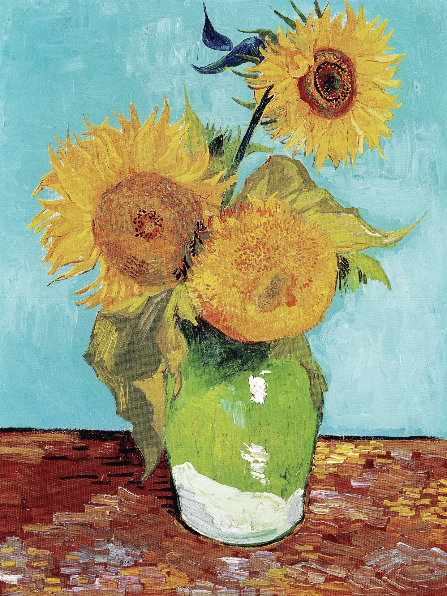 Tile Mural/Mosaic Ceramic Panel of Van Gogh Vase with Three Sunflowers -Van Gogh print - Sunflower print - Gloss Tiles - Floral Tile Mosaic