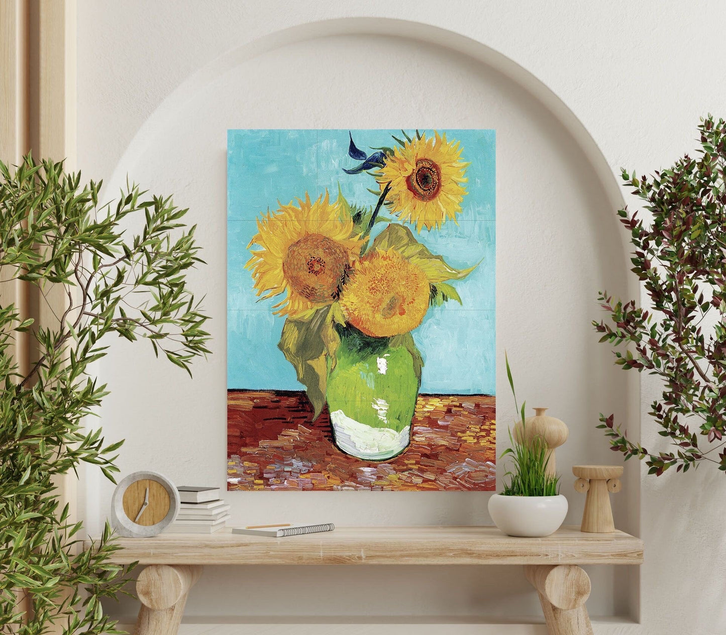 Tile Mural/Mosaic Ceramic Panel of Van Gogh Vase with Three Sunflowers -Van Gogh print - Sunflower print - Gloss Tiles - Floral Tile Mosaic