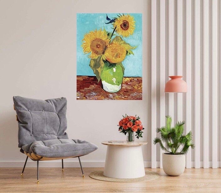 Tile Mural/Mosaic Ceramic Panel of Van Gogh Vase with Three Sunflowers -Van Gogh print - Sunflower print - Gloss Tiles - Floral Tile Mosaic