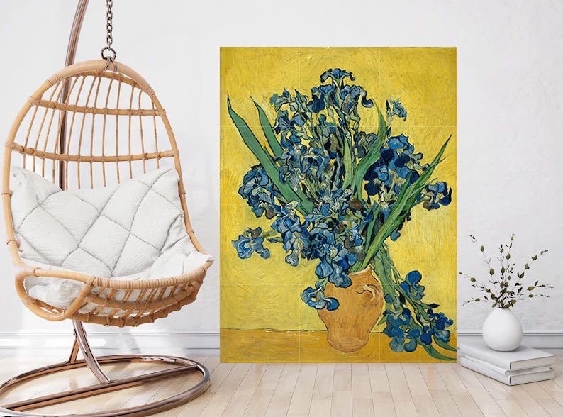 Tile Mural/Mosaic Ceramic Panel of Van Gogh Irises -Van Gogh print - Flower Mural - Gloss Tiles - Floral Tile Mosaic - Gogh Prints