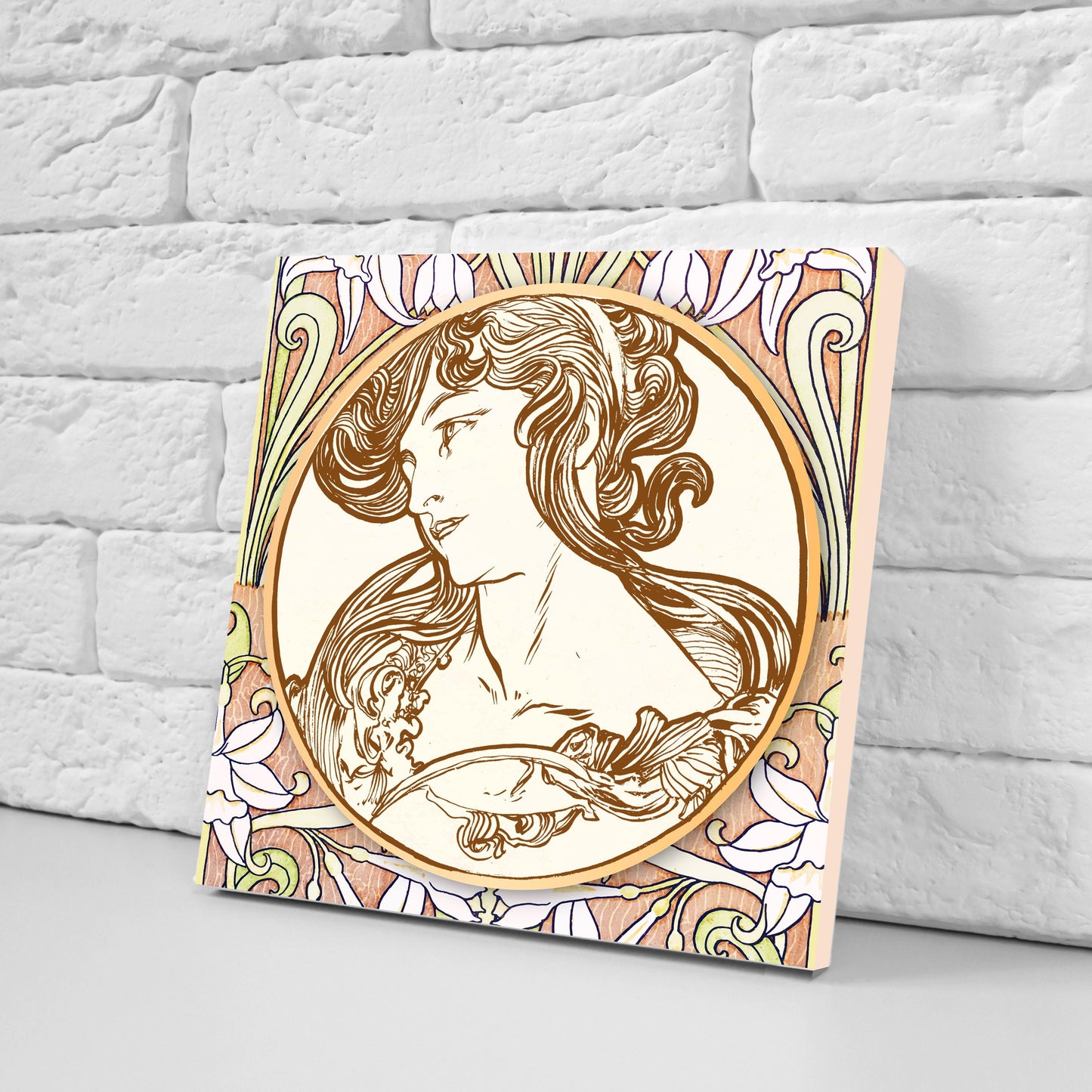 Art Nouveau Set of 3 Ceramic tiles,Ceramic Decor Tiles,Kitchen Backsplash Tiles, Bathroom Tiles, Art Nouveau print, Alphonse Mucha print