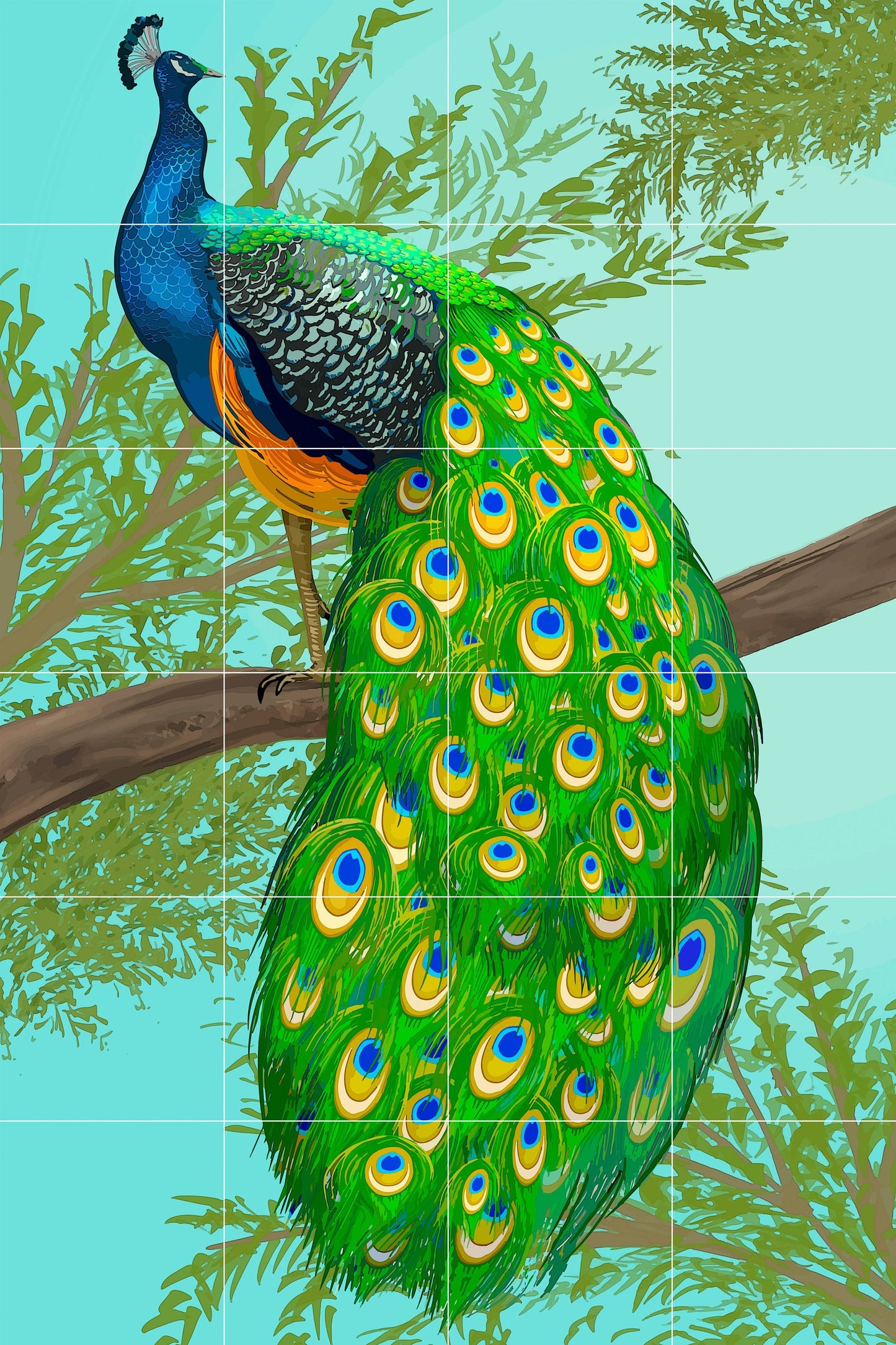 Tile Mural/Mosaic Ceramic Panel of a Peacock and flowers - Peacock wall print - Peacock wall art - Tile Mural - Gloss Tiles - Tile Mosaic