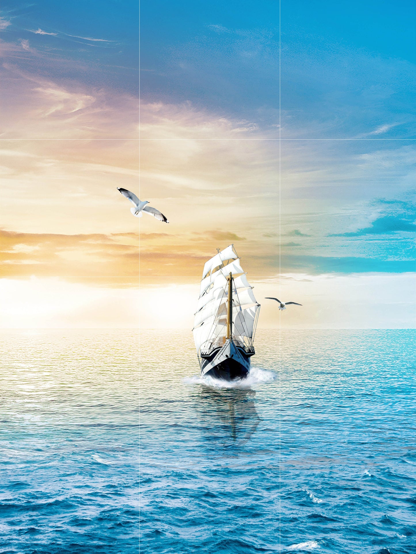 Tile Mural/Mosaic Ceramic Panel of a Ship - Sailing ship print- Ocean Waves Wall Mural -Tile Mural Art - Sunset Home Decor- Tile Mosaic
