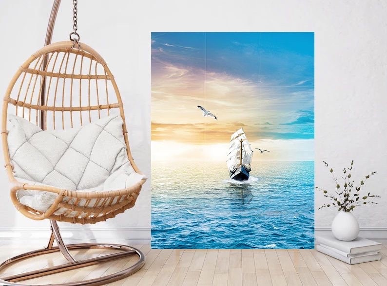 Tile Mural/Mosaic Ceramic Panel of a Ship - Sailing ship print- Ocean Waves Wall Mural -Tile Mural Art - Sunset Home Decor- Tile Mosaic