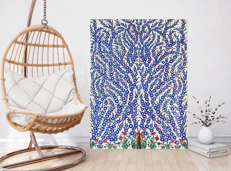 Tile Mural/Mosaic Ceramic Panel of a Arabic Floral Pattern - Botanical Print - Arabic Home Decor - Flower Tile Mural - Tile Mosaic