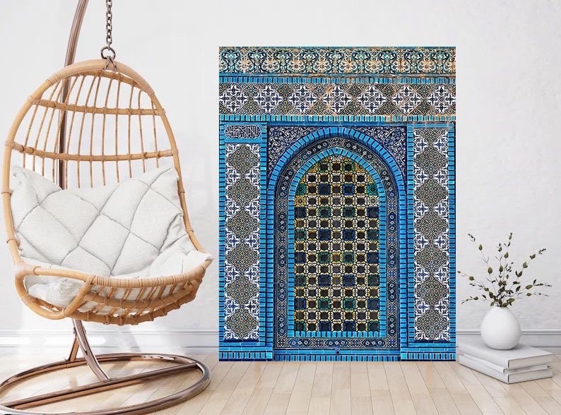 Tile Mural/Mosaic Ceramic Panel of Arabic Architecture Door Pattern -Botanical Print - Arabic Home Decor - Flower Tile Mural - Tile Mosaic