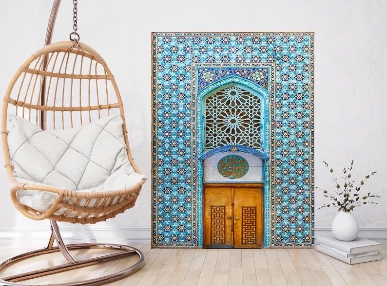 Tile Mural/Mosaic Ceramic Panel of Arabic Architecture Door Pattern -Botanical Print - Arabic Home Decor - Islamic Tile Mural - Tile Mosaic