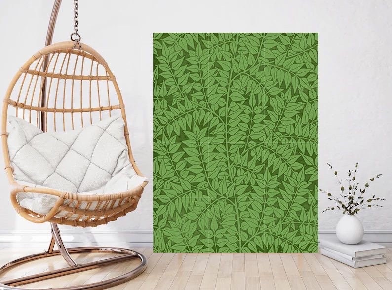Tile Mural/Mosaic Ceramic Panel of Leaf Branch - William Morris Pattern - Leaf Wall Art - Botanical Print - Tile Mural Mosaic - Leaves Art