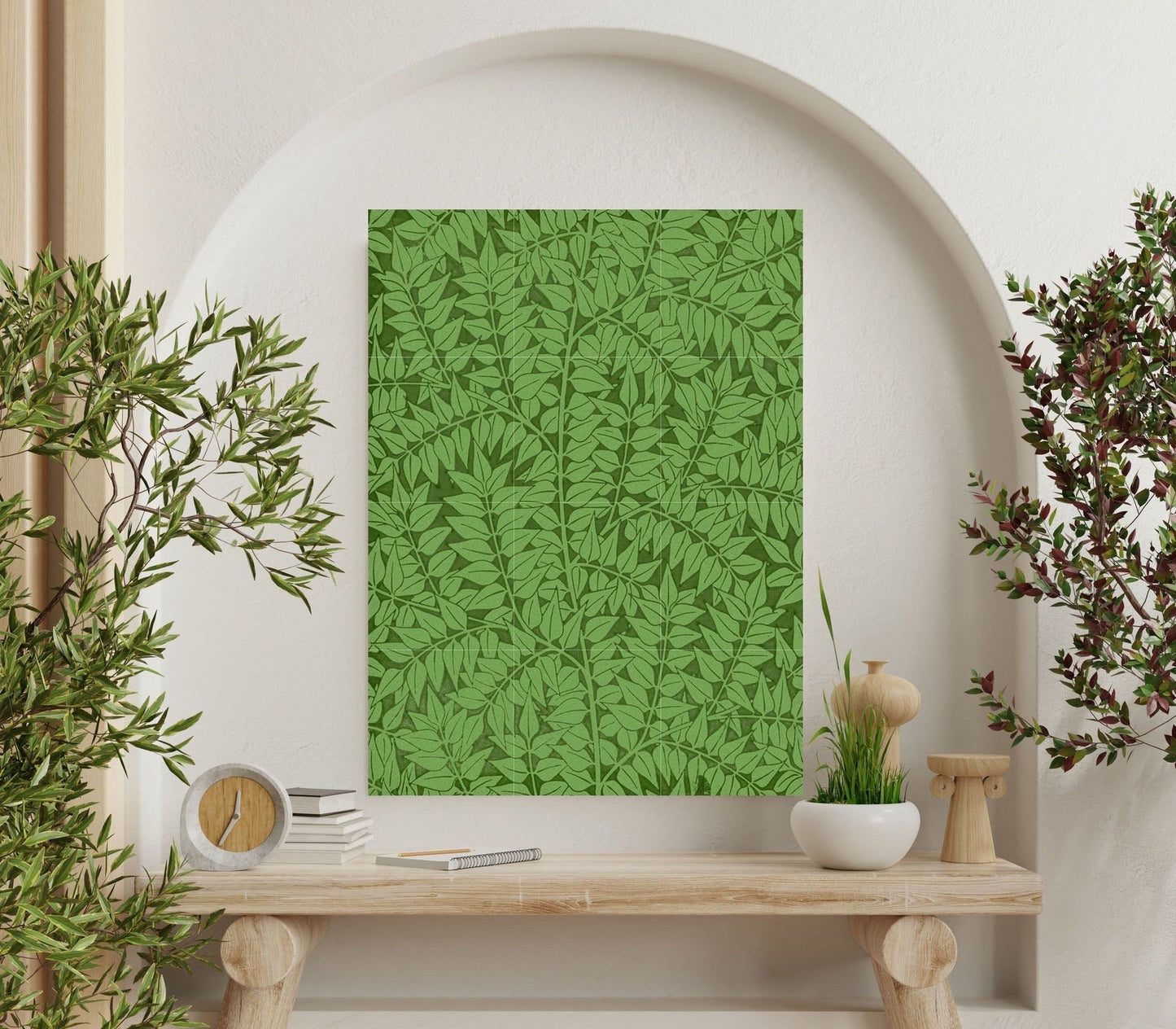 Tile Mural/Mosaic Ceramic Panel of Leaf Branch - William Morris Pattern - Leaf Wall Art - Botanical Print - Tile Mural Mosaic - Leaves Art