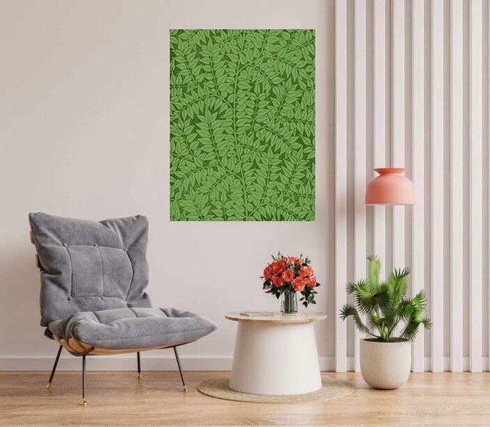 Tile Mural/Mosaic Ceramic Panel of Leaf Branch - William Morris Pattern - Leaf Wall Art - Botanical Print - Tile Mural Mosaic - Leaves Art