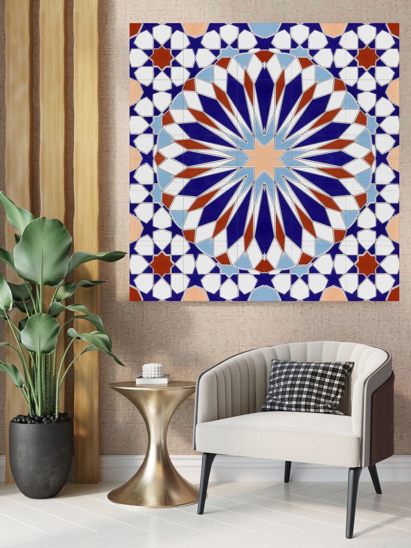 Tile Mural/Mosaic Ceramic Panel of Arabic Pattern -Arabic art decor -Moroccan Wall Art - Tile Mural -Home Decor -Tile Mosaic- Moroccan decor