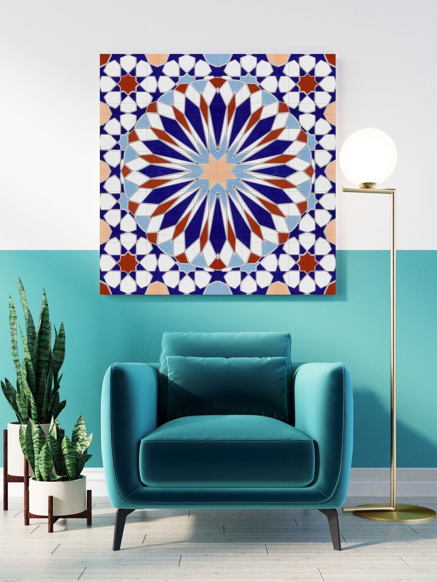 Tile Mural/Mosaic Ceramic Panel of Arabic Pattern -Arabic art decor -Moroccan Wall Art - Tile Mural -Home Decor -Tile Mosaic- Moroccan decor