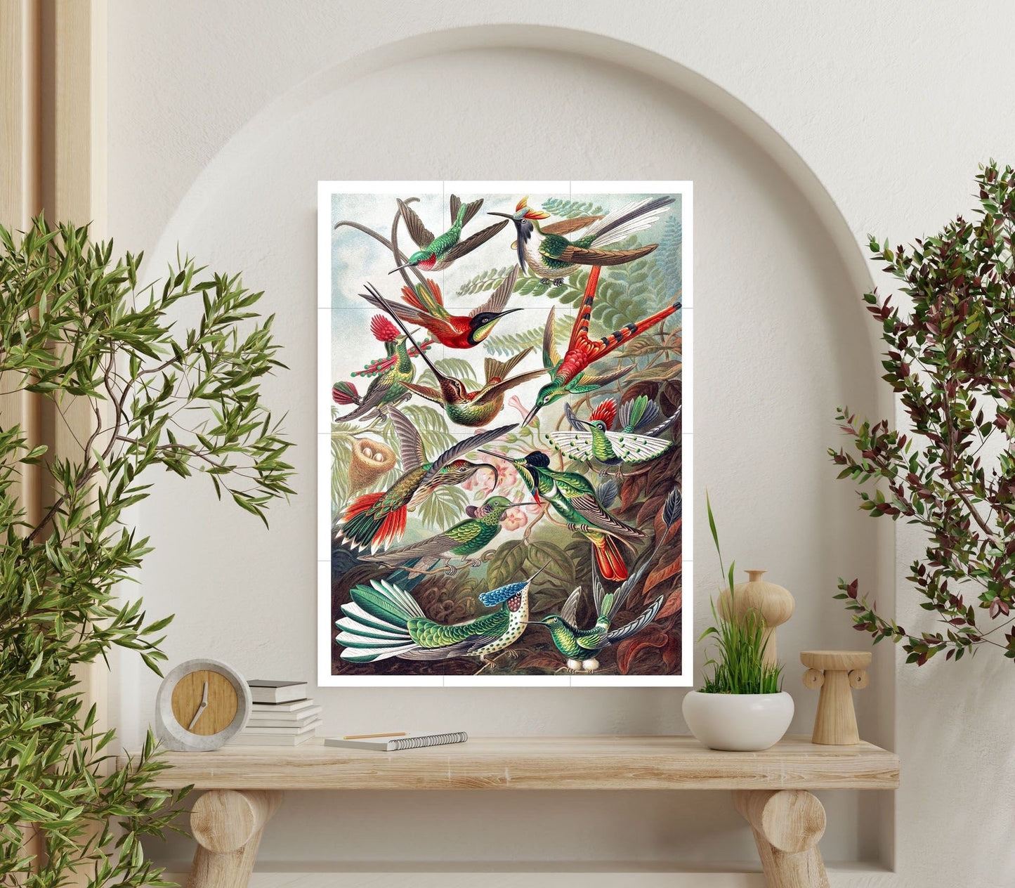 Tile Mural/Mosaic Ceramic Panel of Hummingbird - Vintage Bird Print - Ernst Haeckel Print Vintage Illustration - Bird Mural - Birds Mosaic