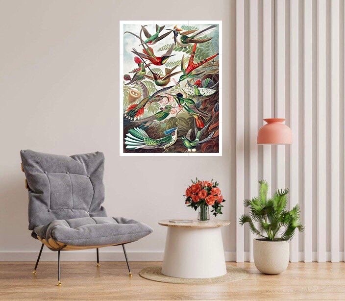 Tile Mural/Mosaic Ceramic Panel of Hummingbird - Vintage Bird Print - Ernst Haeckel Print Vintage Illustration - Bird Mural - Birds Mosaic