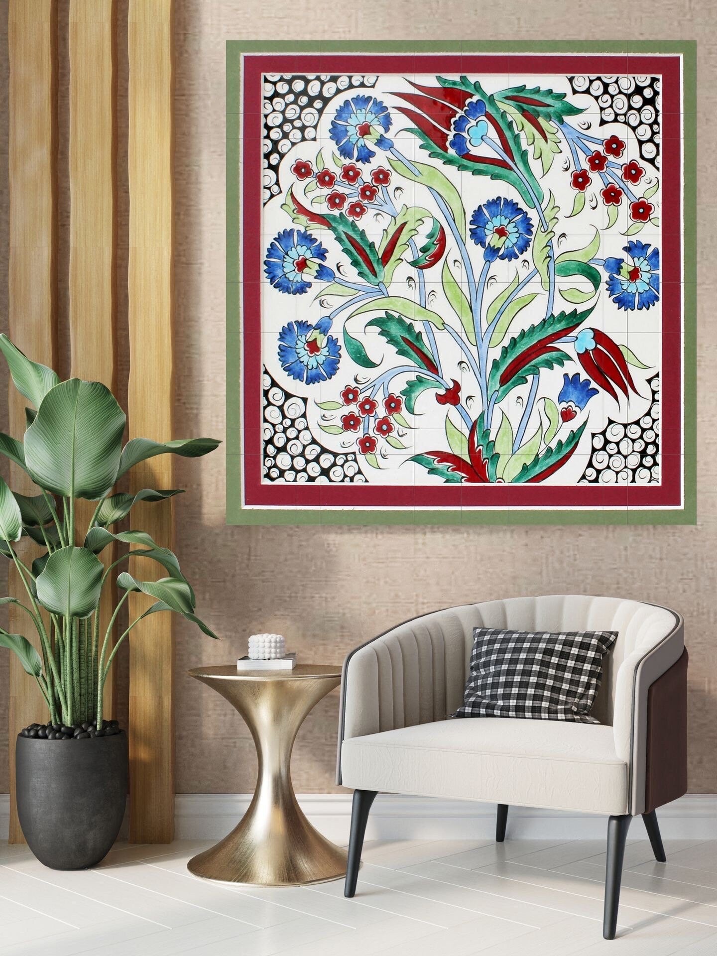 Tile Mural/Mosaic Ceramic Panel of Arabic Pattern Aabic Print - Tile Mural - Gloss Tiles - Tile Mosaic -Arabic Print - Iznik Turkish Tiles