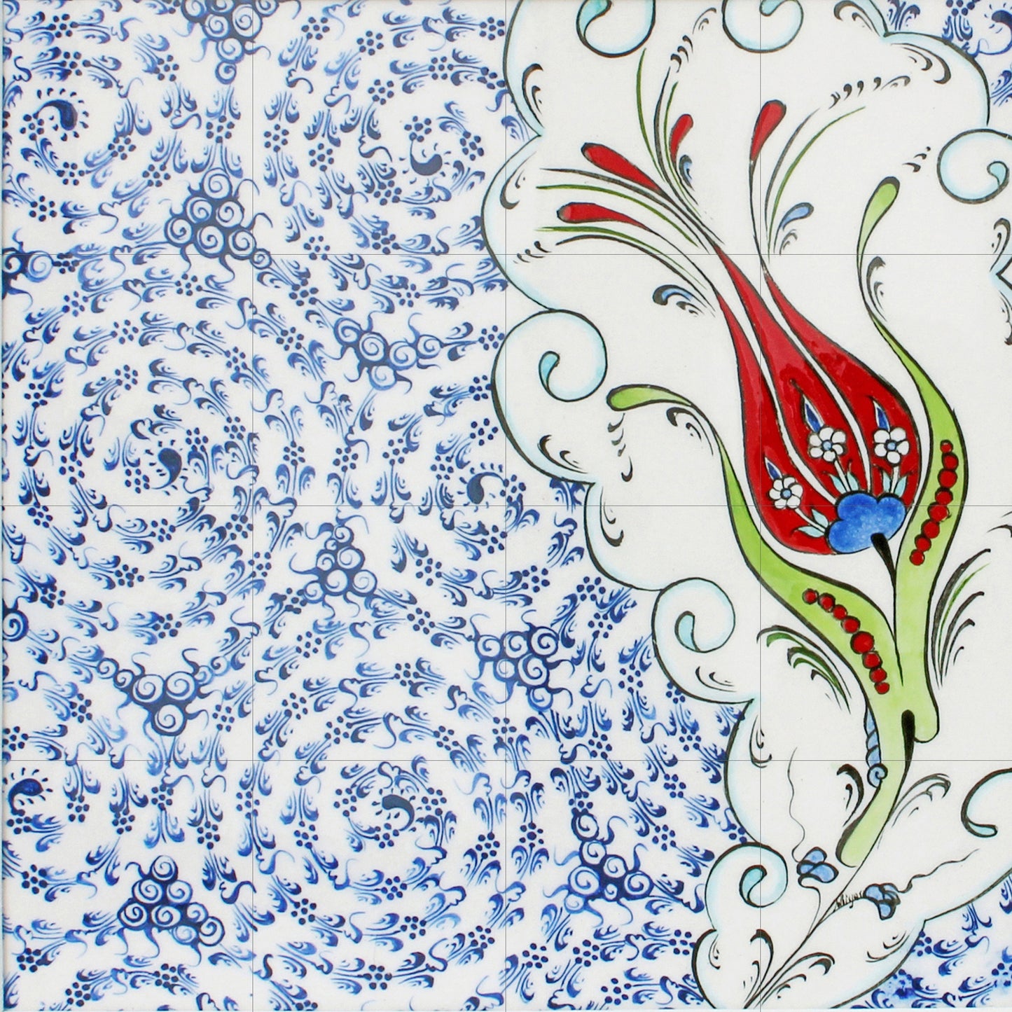 Tile Mural/Mosaic Ceramic Panel of Arabic Pattern Aabic Print - Tile Mural - Gloss Tiles - Tile Mosaic -Arabic Print - Iznik Turkish Tiles