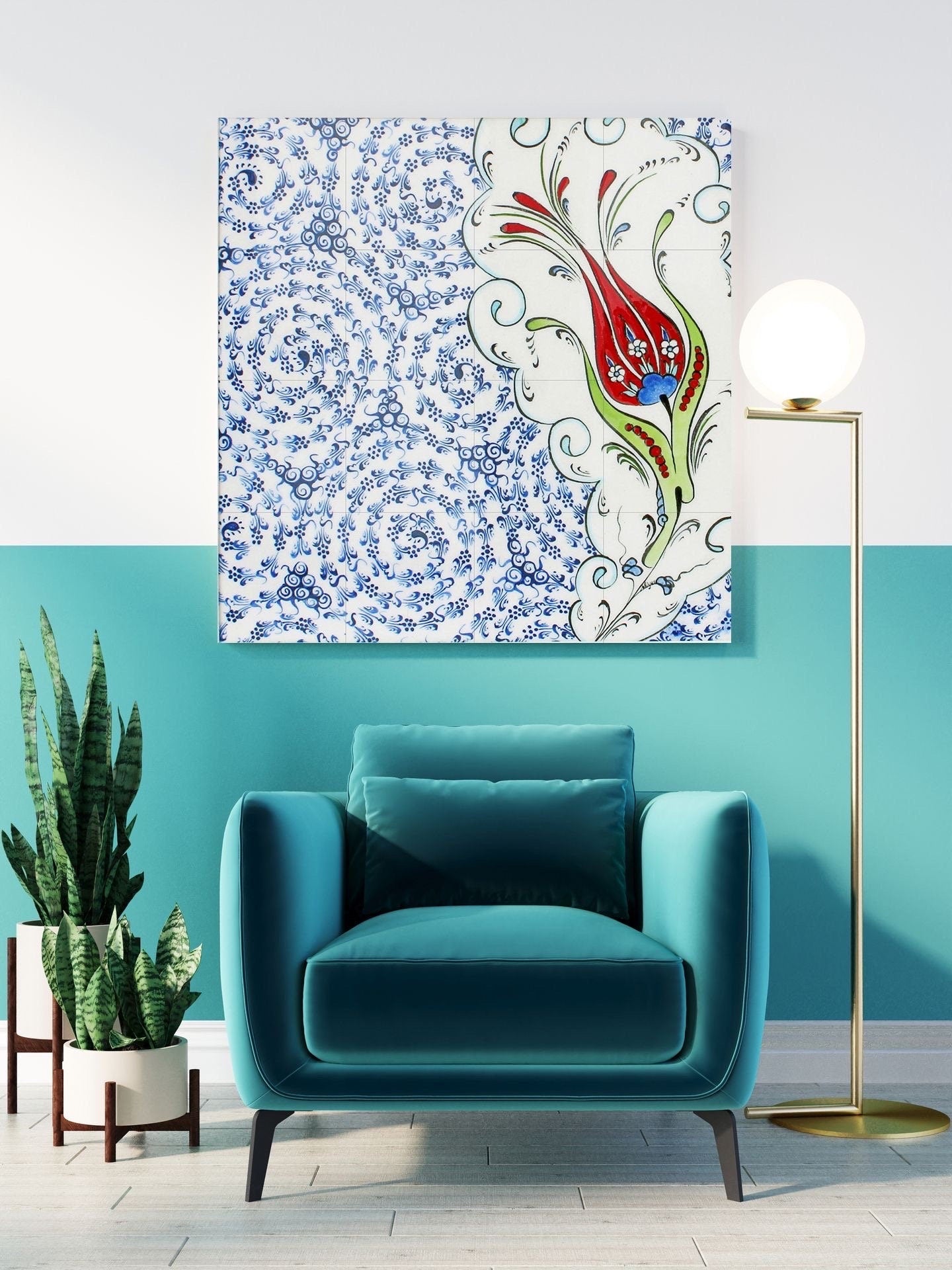 Tile Mural/Mosaic Ceramic Panel of Arabic Pattern Aabic Print - Tile Mural - Gloss Tiles - Tile Mosaic -Arabic Print - Iznik Turkish Tiles