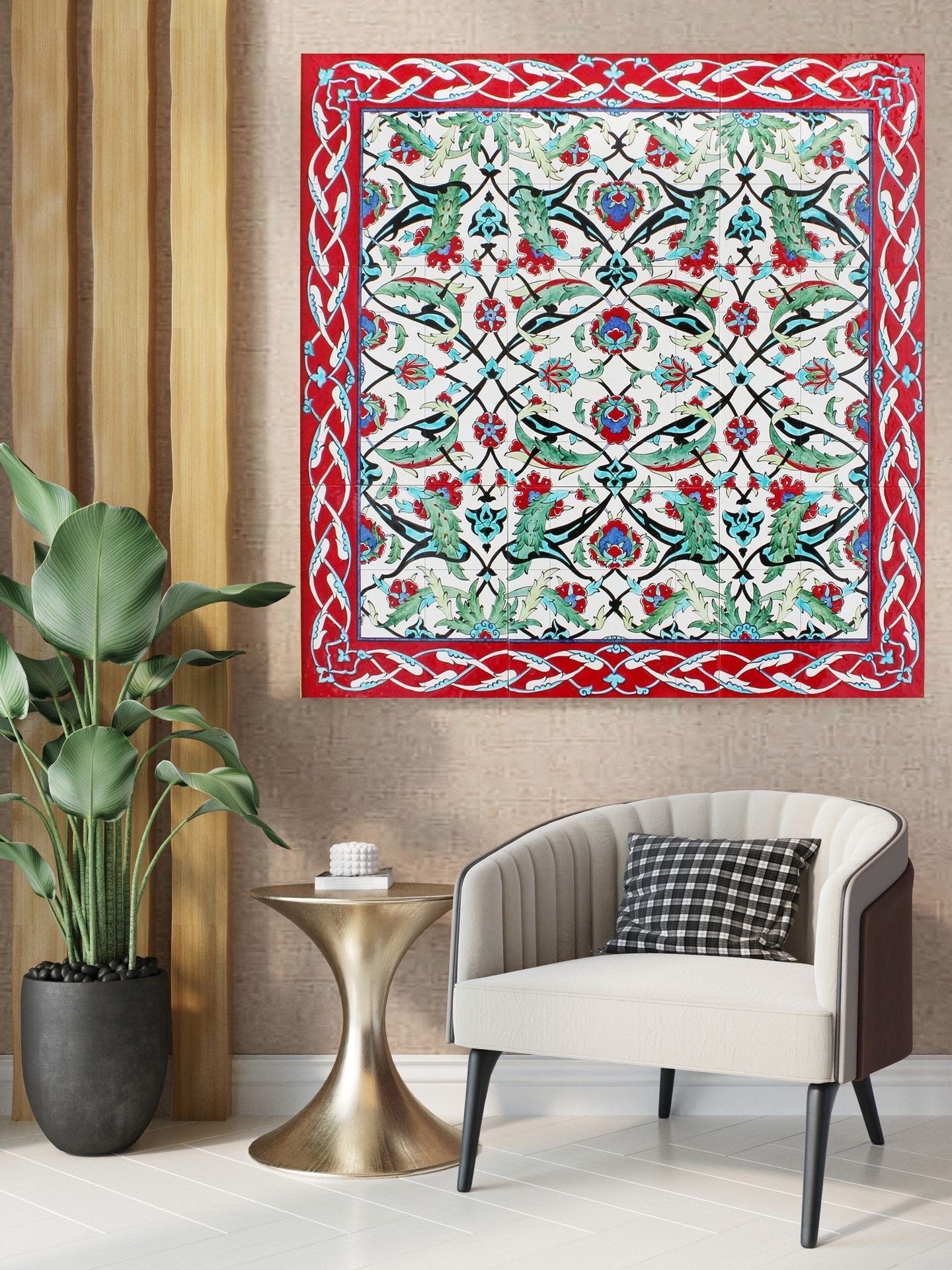 Tile Mural/Mosaic Ceramic Panel of Arabic Pattern Aabic Print - Tile Mural - Gloss Tiles - Tile Mosaic -Arabic Print - Iznik Turkish Tiles