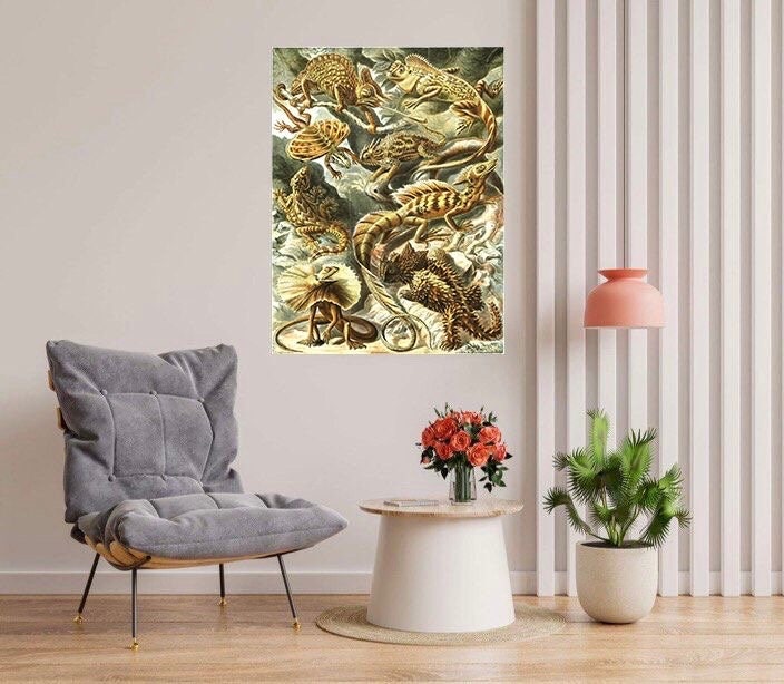 Tile Mural/Mosaic Ceramic Panel of Reptiles - Ernst Haeckel Print - Ernst Haeckel Prints - Vintage Animal Print - Reptile Wall Art