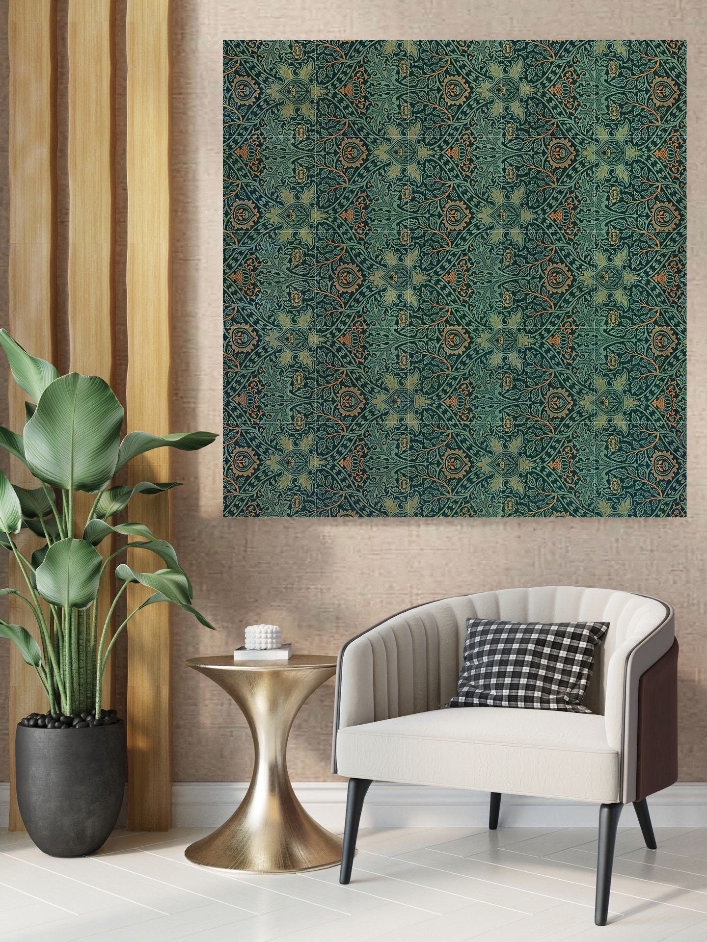 Tile Mural/Mosaic Ceramic Panel of Ispahan - William Morris Pattern - Leaf Wall Art - Botanical Print - Tile Mural Mosaic - Leaves Art