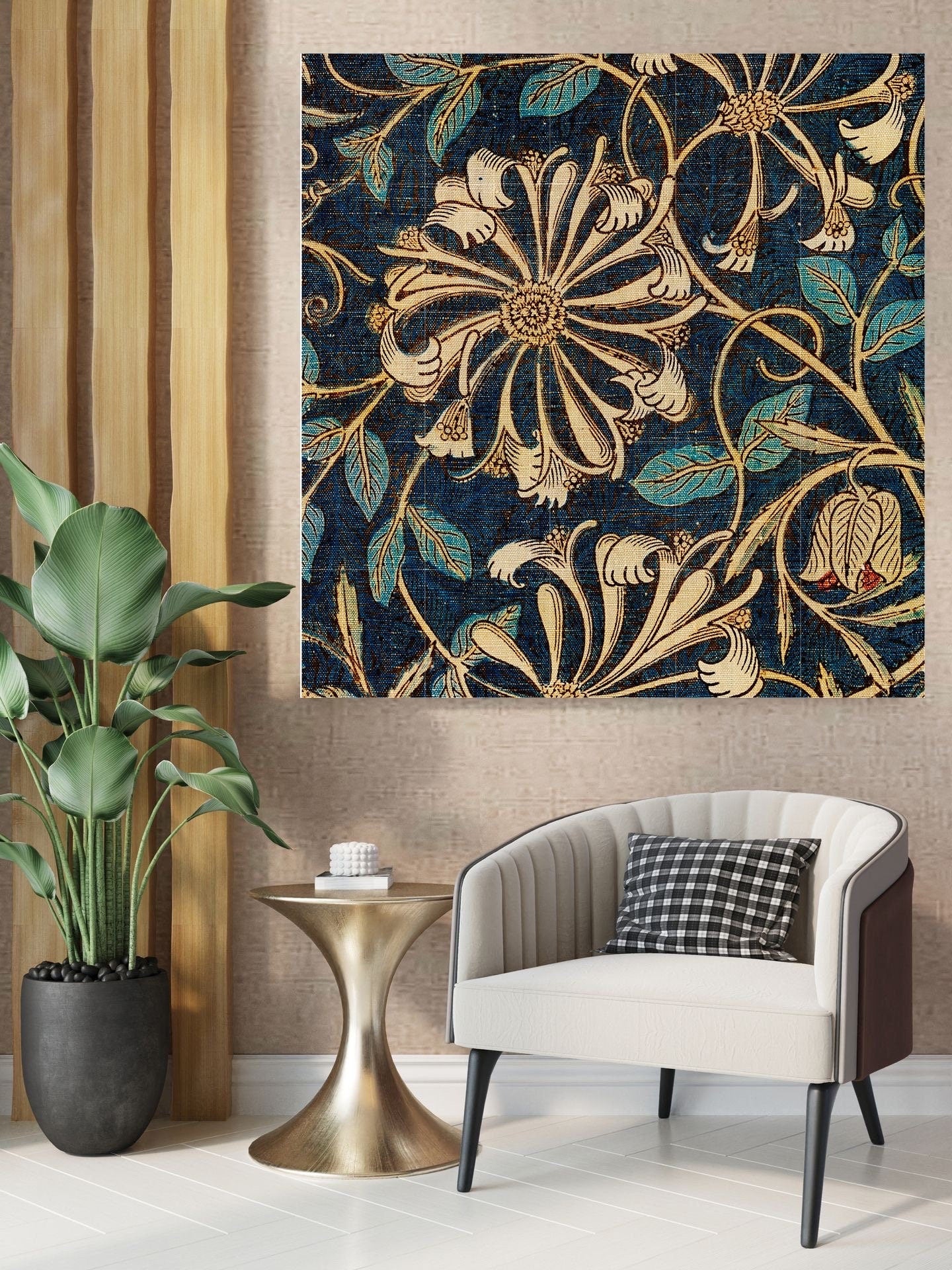 Tile Mural/Mosaic Ceramic Panel of Honeysuckle - William Morris Pattern - Flower Mural - Botanical Print - Tile Mural Mosaic - Floral Art