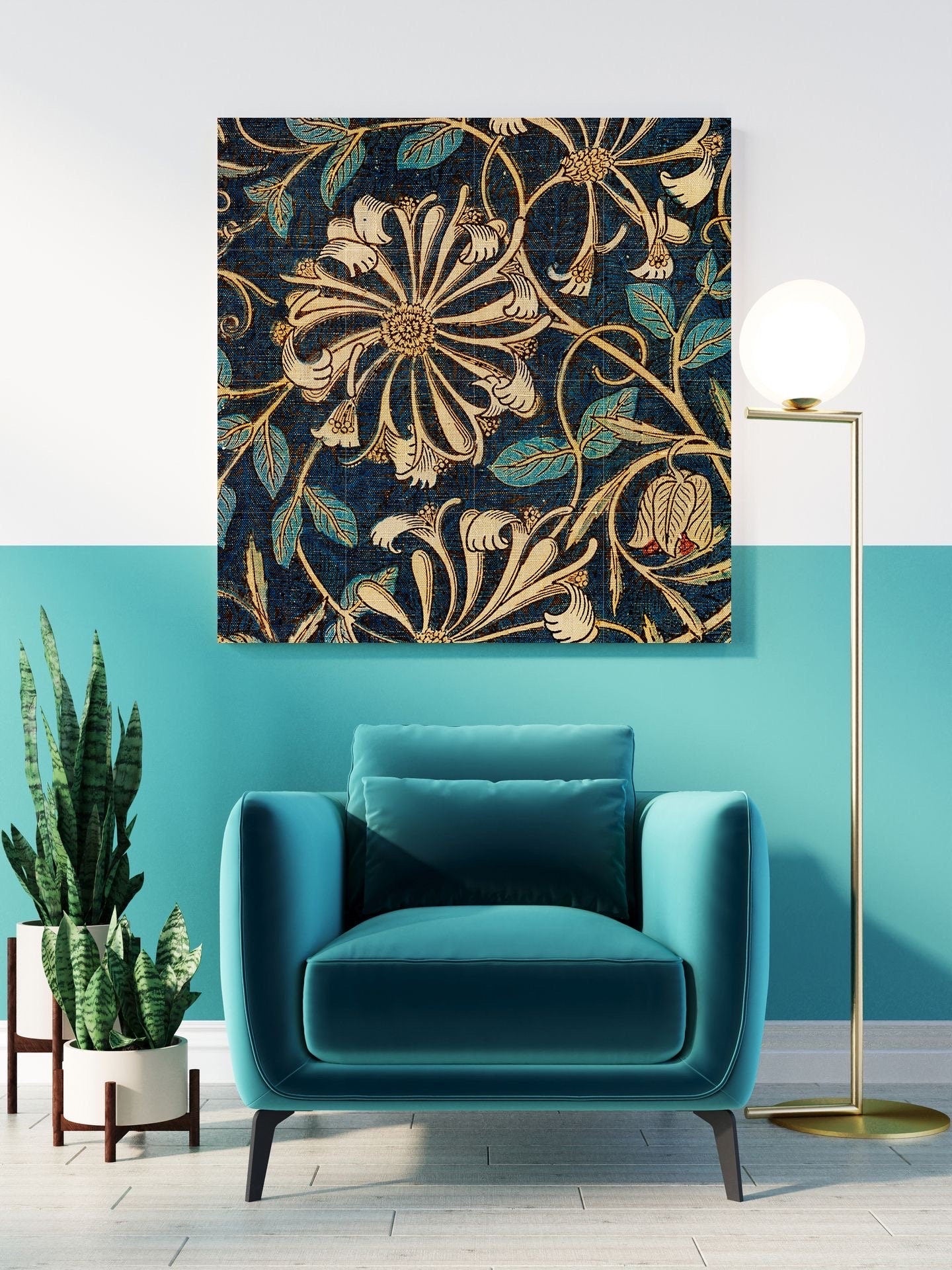 Tile Mural/Mosaic Ceramic Panel of Honeysuckle - William Morris Pattern - Flower Mural - Botanical Print - Tile Mural Mosaic - Floral Art