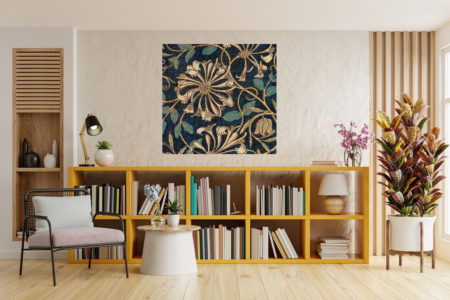 Tile Mural/Mosaic Ceramic Panel of Honeysuckle - William Morris Pattern - Flower Mural - Botanical Print - Tile Mural Mosaic - Floral Art
