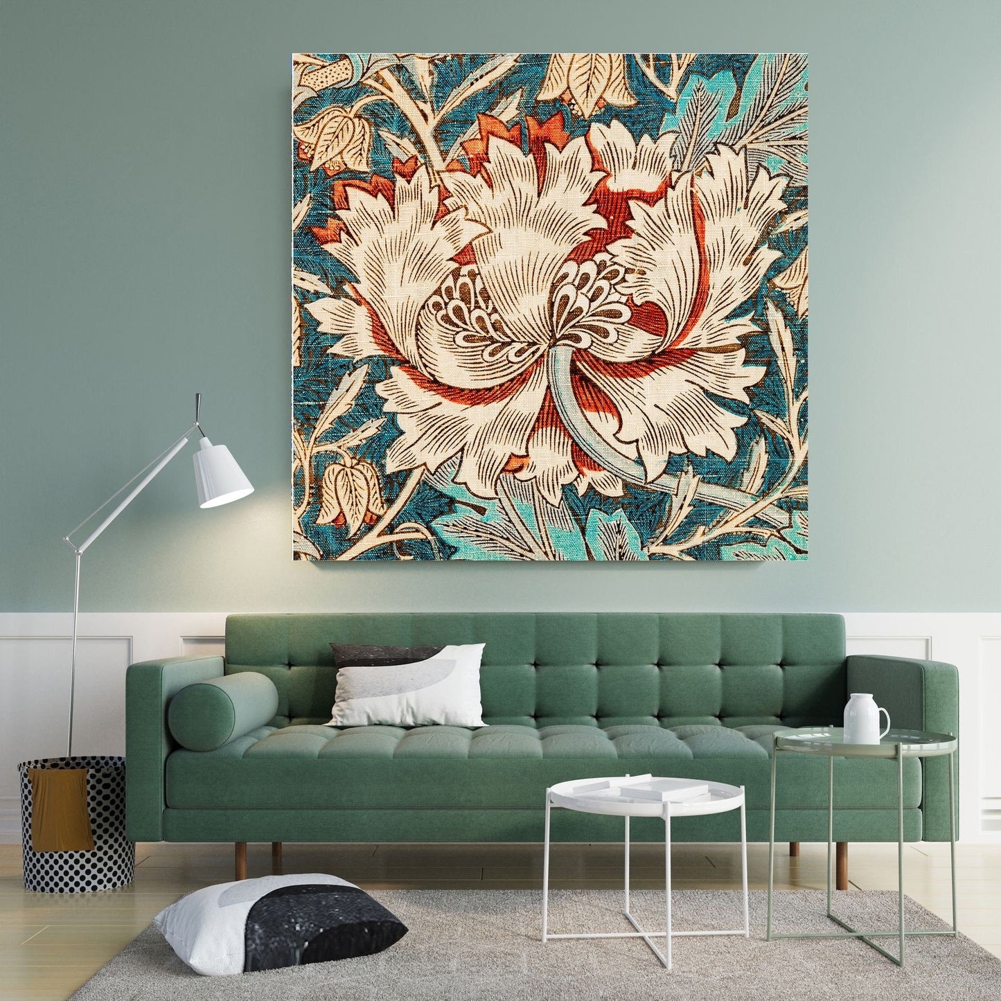 Tile Mural/Mosaic Ceramic Panel of Honeysuckle - William Morris Pattern - Flower Mural - Botanical Print - Tile Mural Mosaic - Floral Art