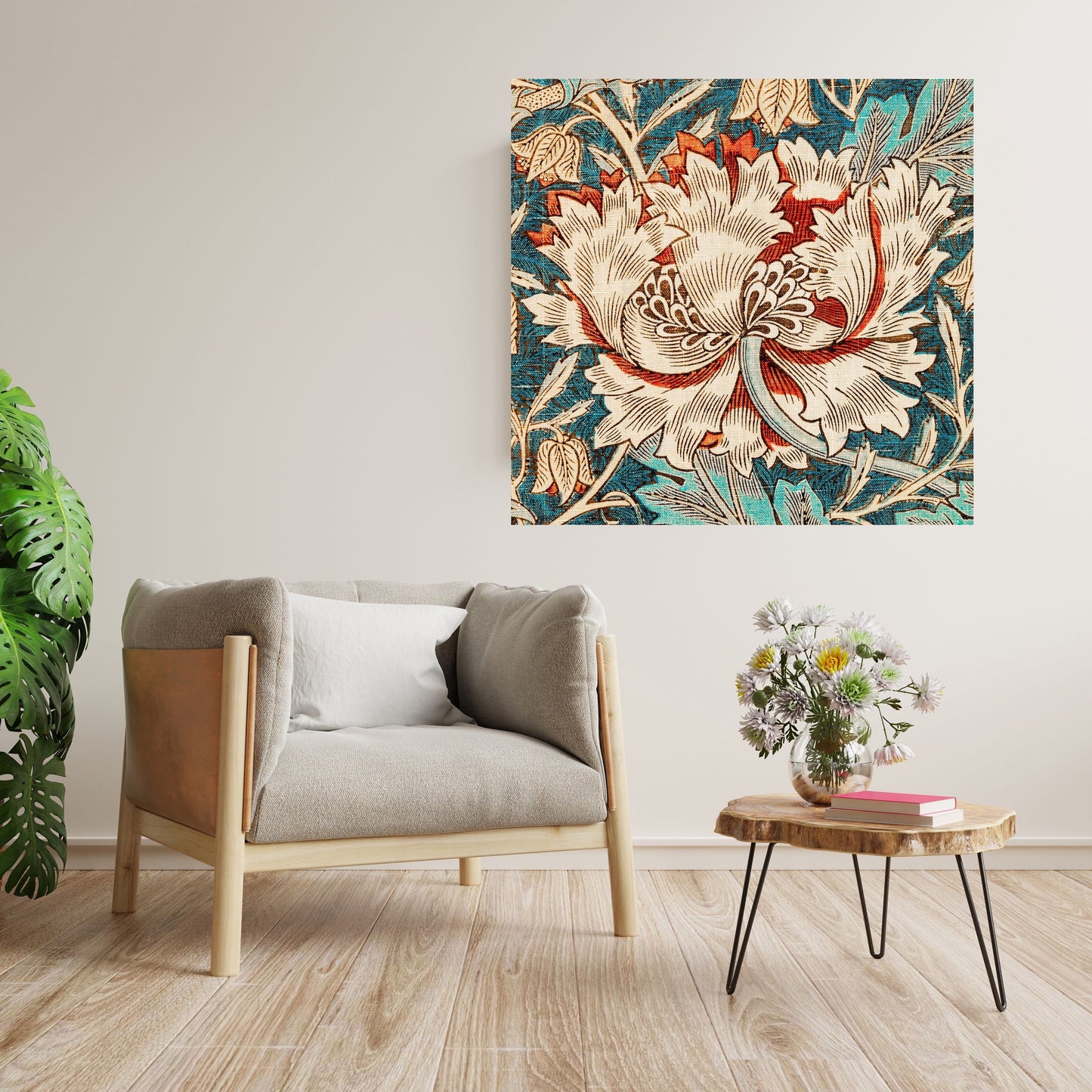 Tile Mural/Mosaic Ceramic Panel of Honeysuckle - William Morris Pattern - Flower Mural - Botanical Print - Tile Mural Mosaic - Floral Art