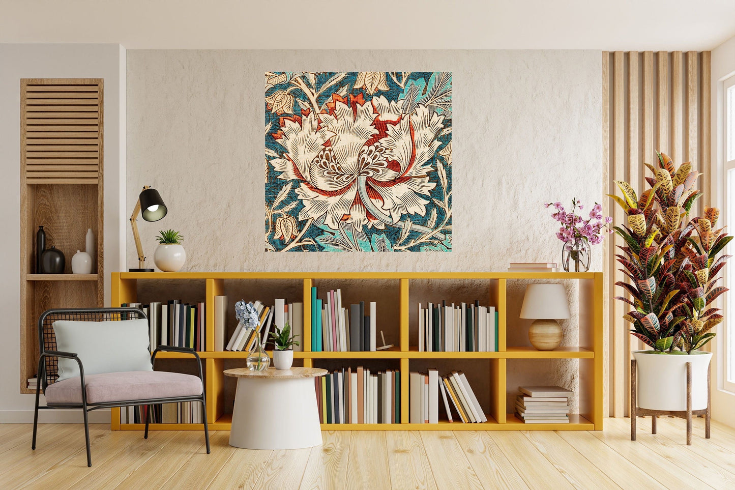 Tile Mural/Mosaic Ceramic Panel of Honeysuckle - William Morris Pattern - Flower Mural - Botanical Print - Tile Mural Mosaic - Floral Art
