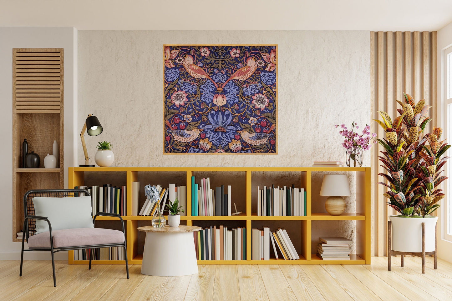 Tile Mural/Mosaic Ceramic Panel of Strawberry Thief - William Morris Pattern - Bird Mural - Botanical Print - Tile Mural Mosaic