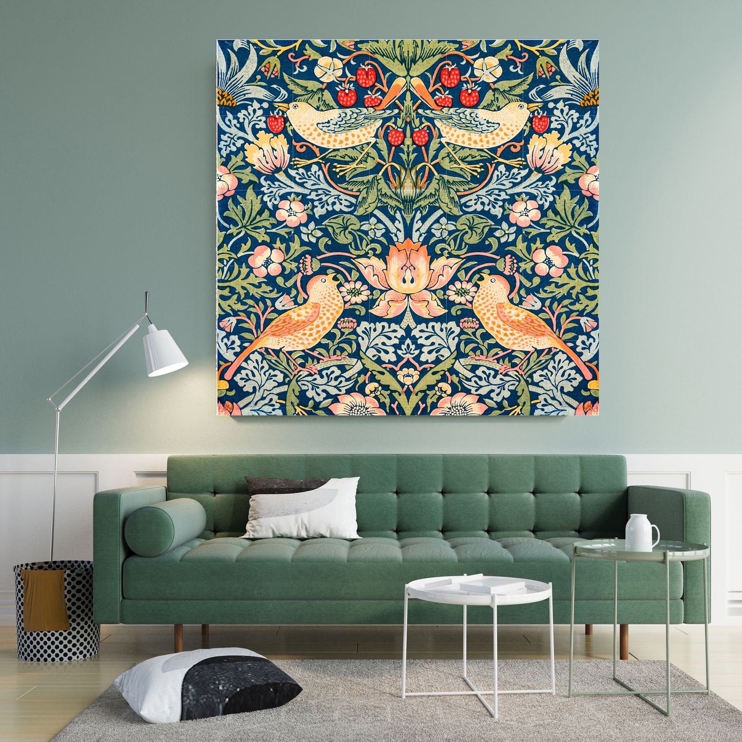 Tile Mural/Mosaic Ceramic Panel of Strawberry Thief - William Morris Pattern - Bird Mural - Botanical Print - Tile Mural Mosaic